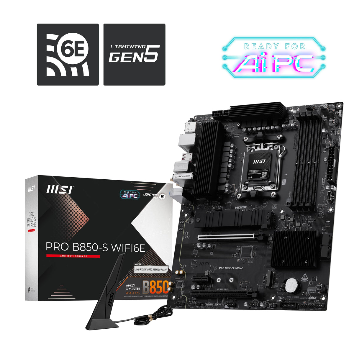MSI - PRO B850-S WIFI6E(Socket AM5) AMD B850 ATX DDR5 Wi-Fi 6E Motherboard - Black
