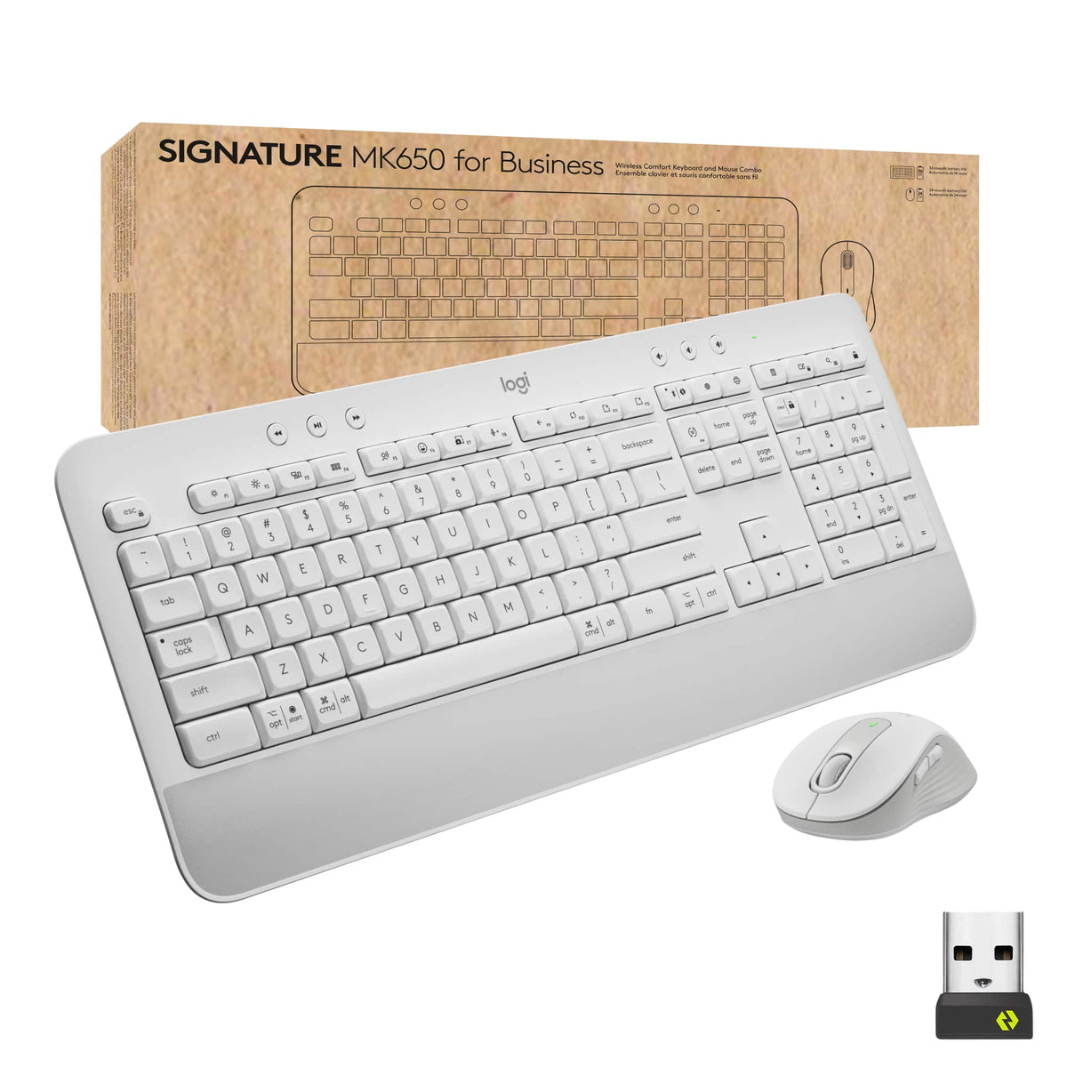 Logitech - Signature MK650 Combo for Business Full-size Wireless Membrane Keyboard and Mouse Bundle with Secure Logi Bolt Receiver - Off-White