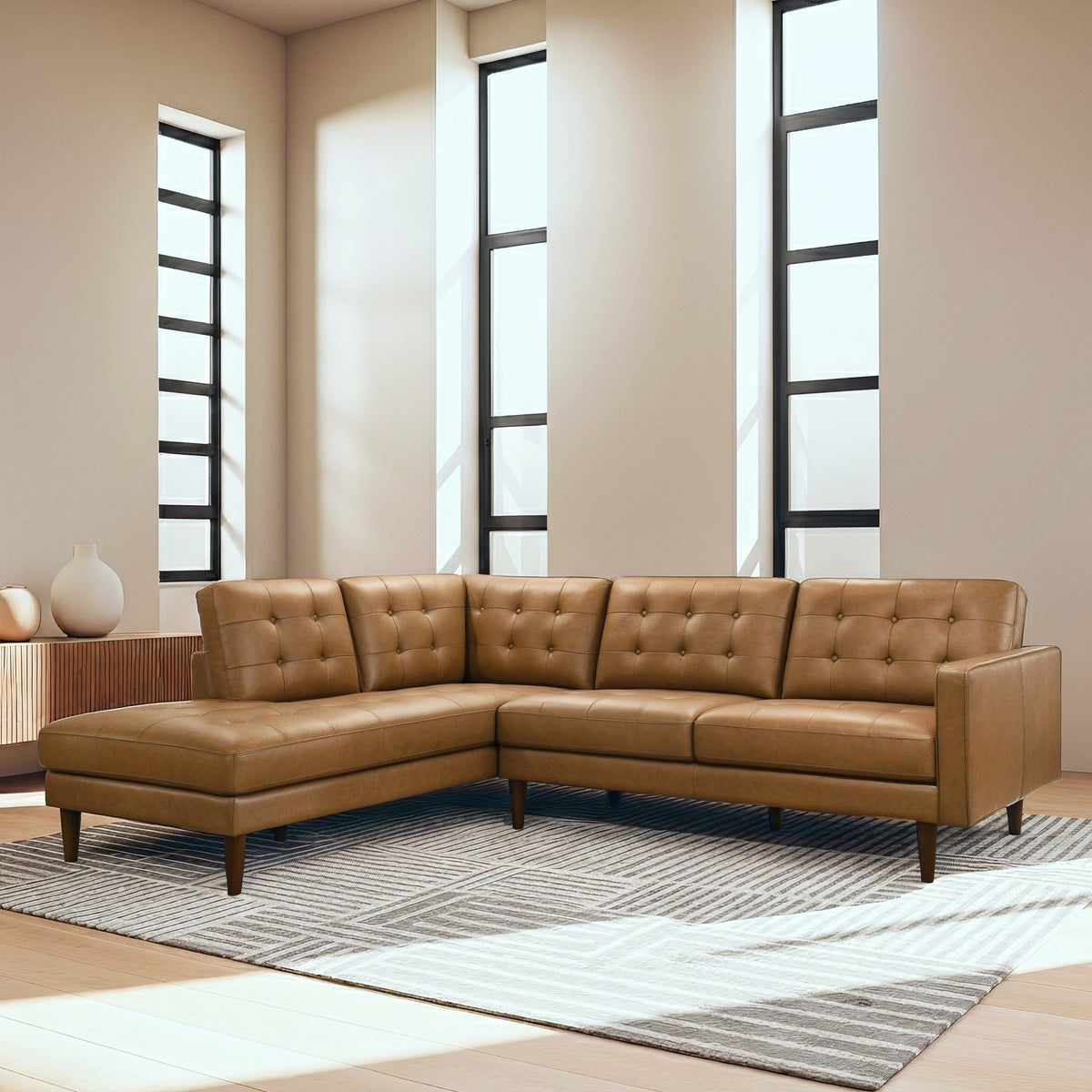 Sofá Seccional en Forma de L Lucco con Chaise - Tan