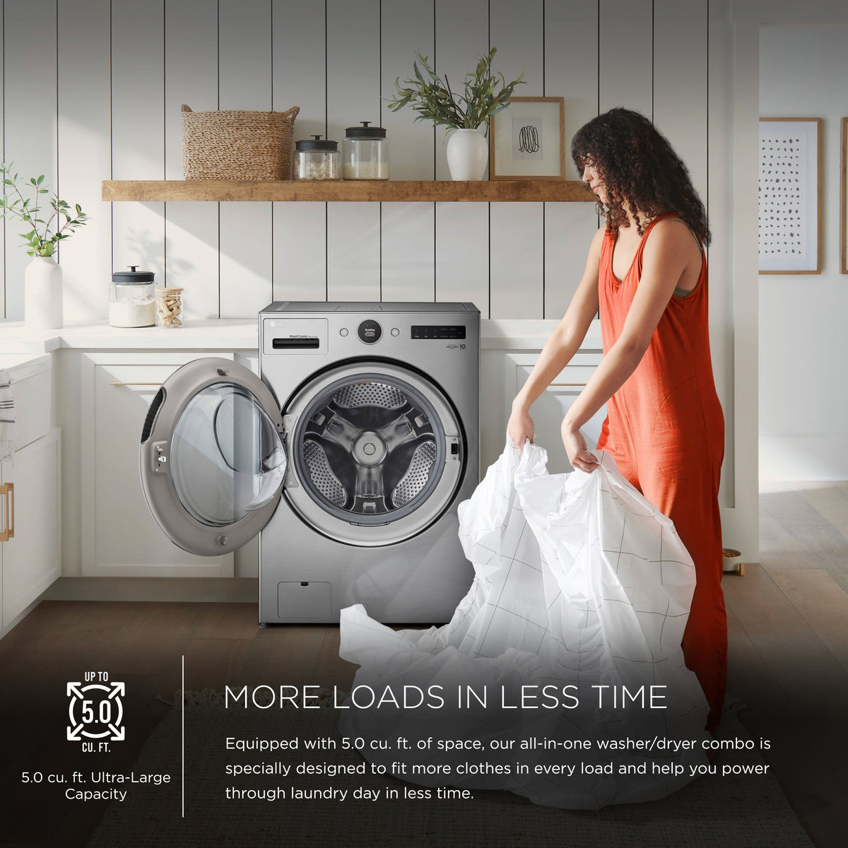 LG - 5.0 Cu. Ft. HE Smart Mega Capacity All-in-One Electric Washer/Dryer WashCombo with Steam and Ventless Inverter Heat Pump - Graphite Steel