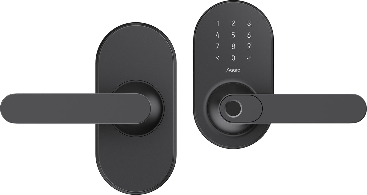 Aqara - Smart Lock U300 Matter over Thread Lever Set with Touchpad/NFC/Auto Lock/Home Key/Fingerprint/Bluetooth/Key Access - Black