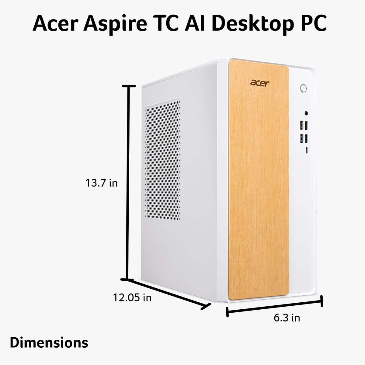 Acer - Aspire TC AI Tower Desktop - AMD Ryzen AI 5 330 2025 - 16GB DDR5 Memory – 1TB Storage - Copilot+ PC - White