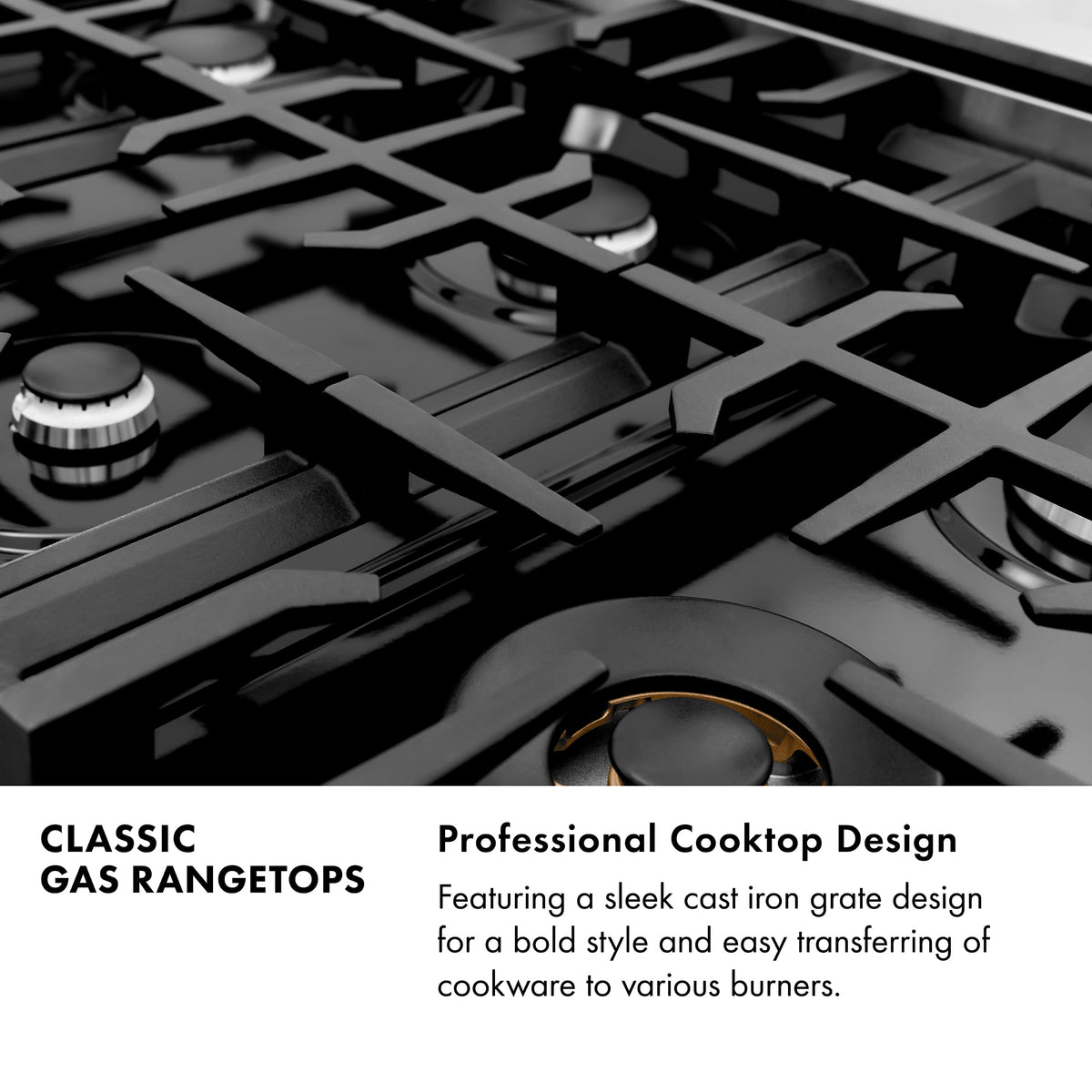 ZLINE - 36 in. Classic Gas Rangetop with 6 Burners and Porcelain Cooktop in Black Stainless Steel (RTB2-36) - Black Stainless Steel