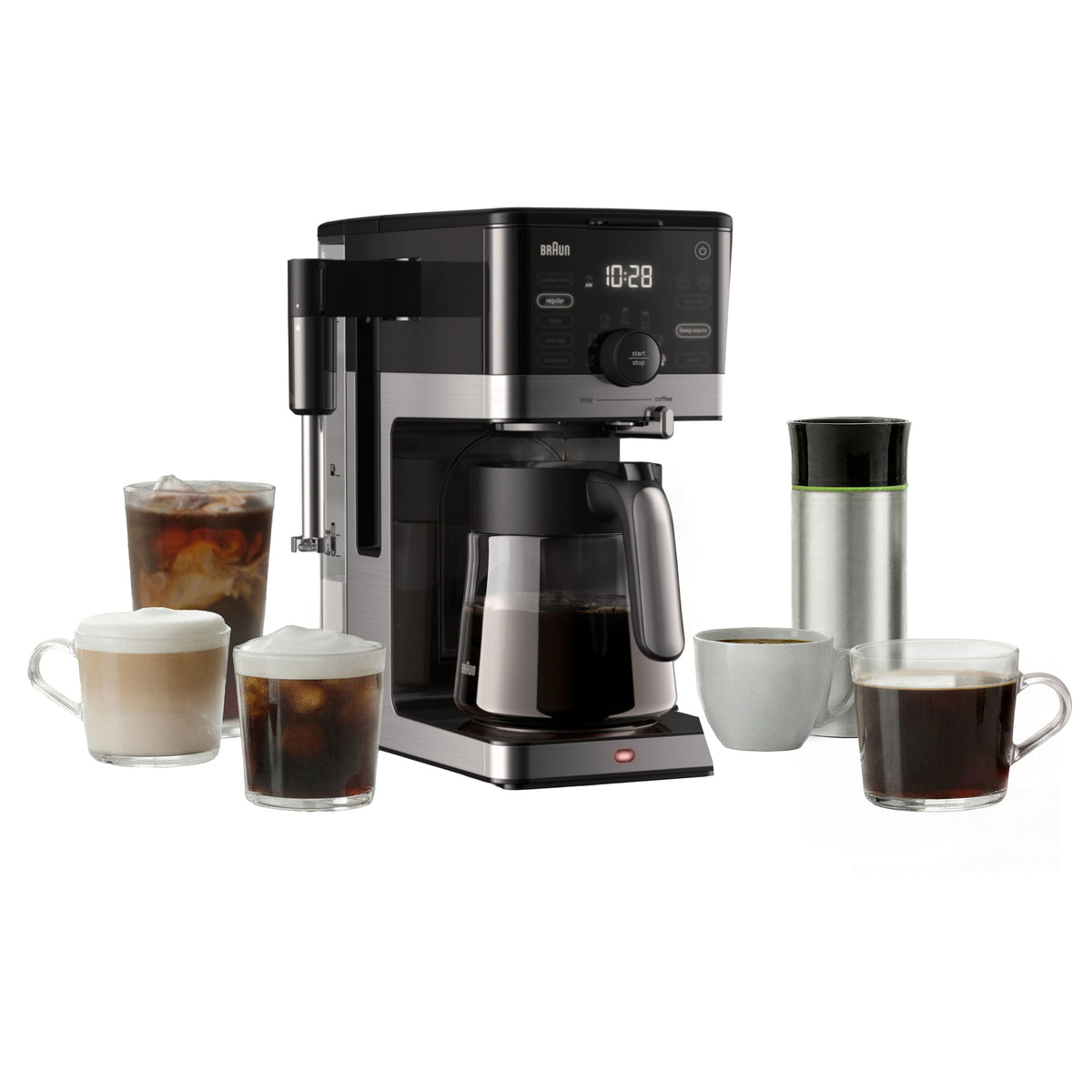 Braun - OptiBrew Pro 10 Cup Drip Coffee Maker with Milk Frother & Cold Brew - Stainless Steel