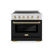 ZLINE - 36 in. Wide 5 Elements Autograph 5.2 Cu.Ft. Paramount Freestanding Induction Range with Gold Accents & Black Door - Matte Black