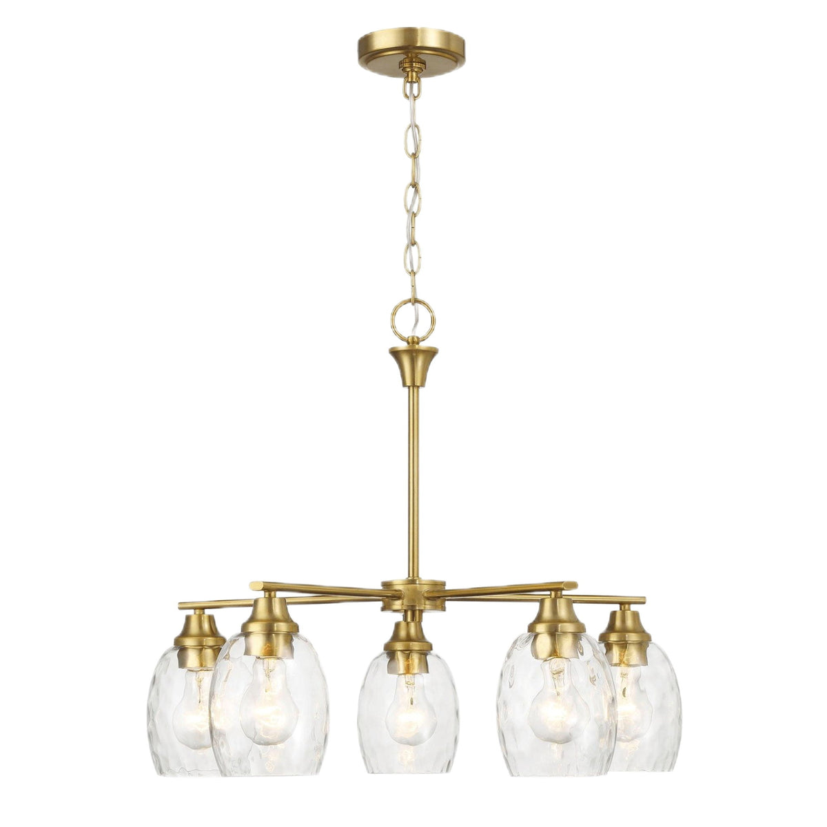 5 Lights Linear Arms With Chain Chandelier - Clear / Gold