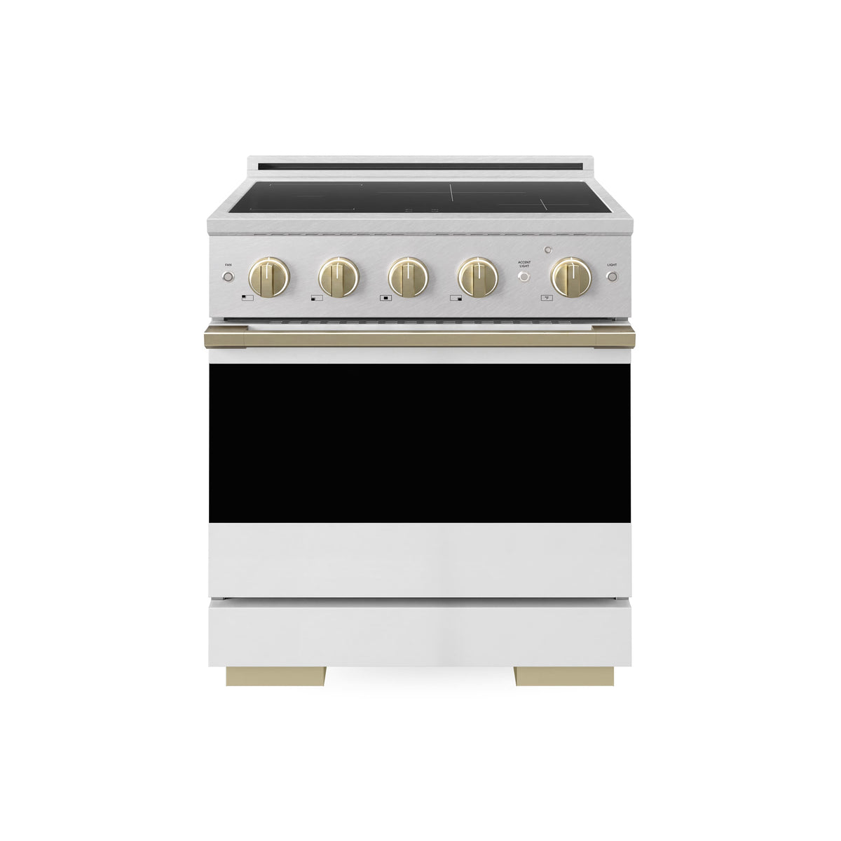ZLINE - Autograph 30 in. 4.2 cu. ft. Marino Freestanding Induction Range in Satin Steel with Bronze Accents & White Door - White Matte