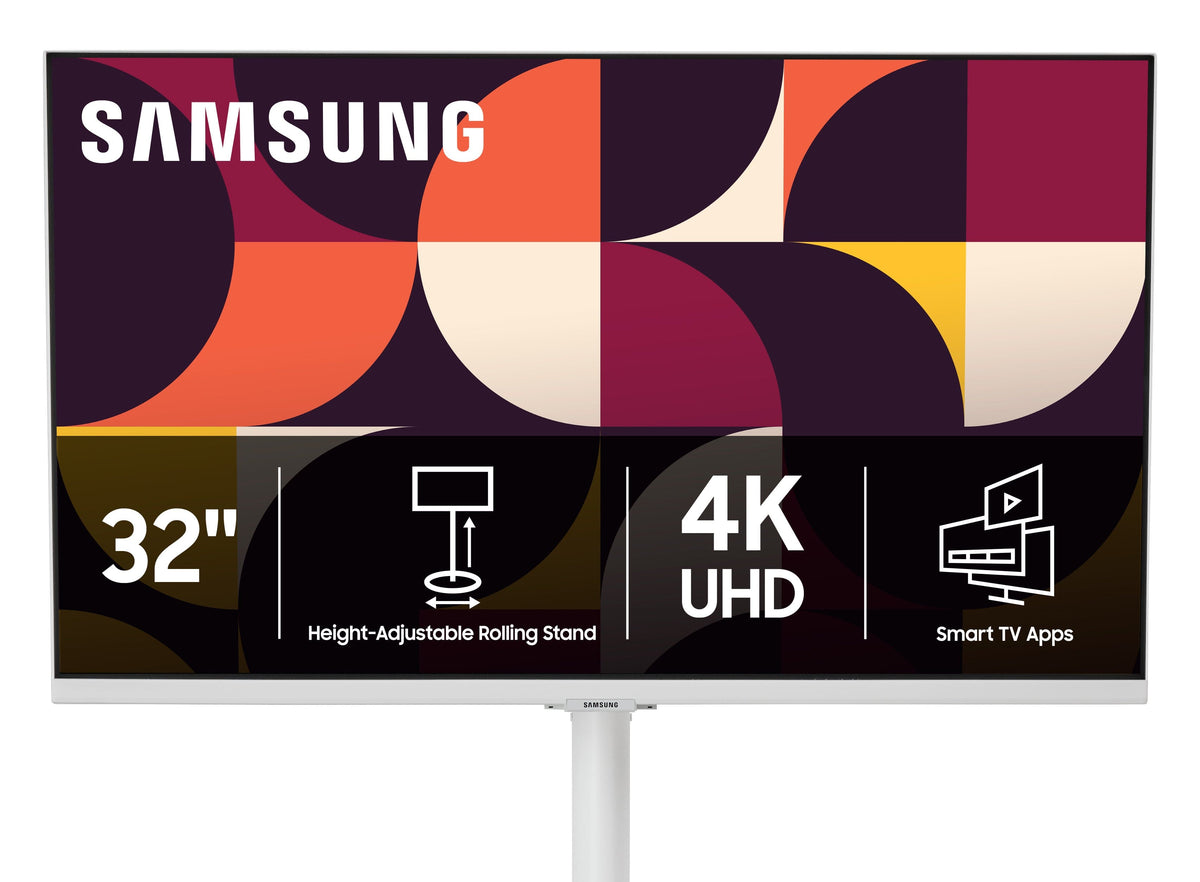 Samsung - The Movingstyle Essential 32" 4K UHD Smart Monitor, Built-in Speakers, Smart TV Apps with Adjustable Rolling Stand - White