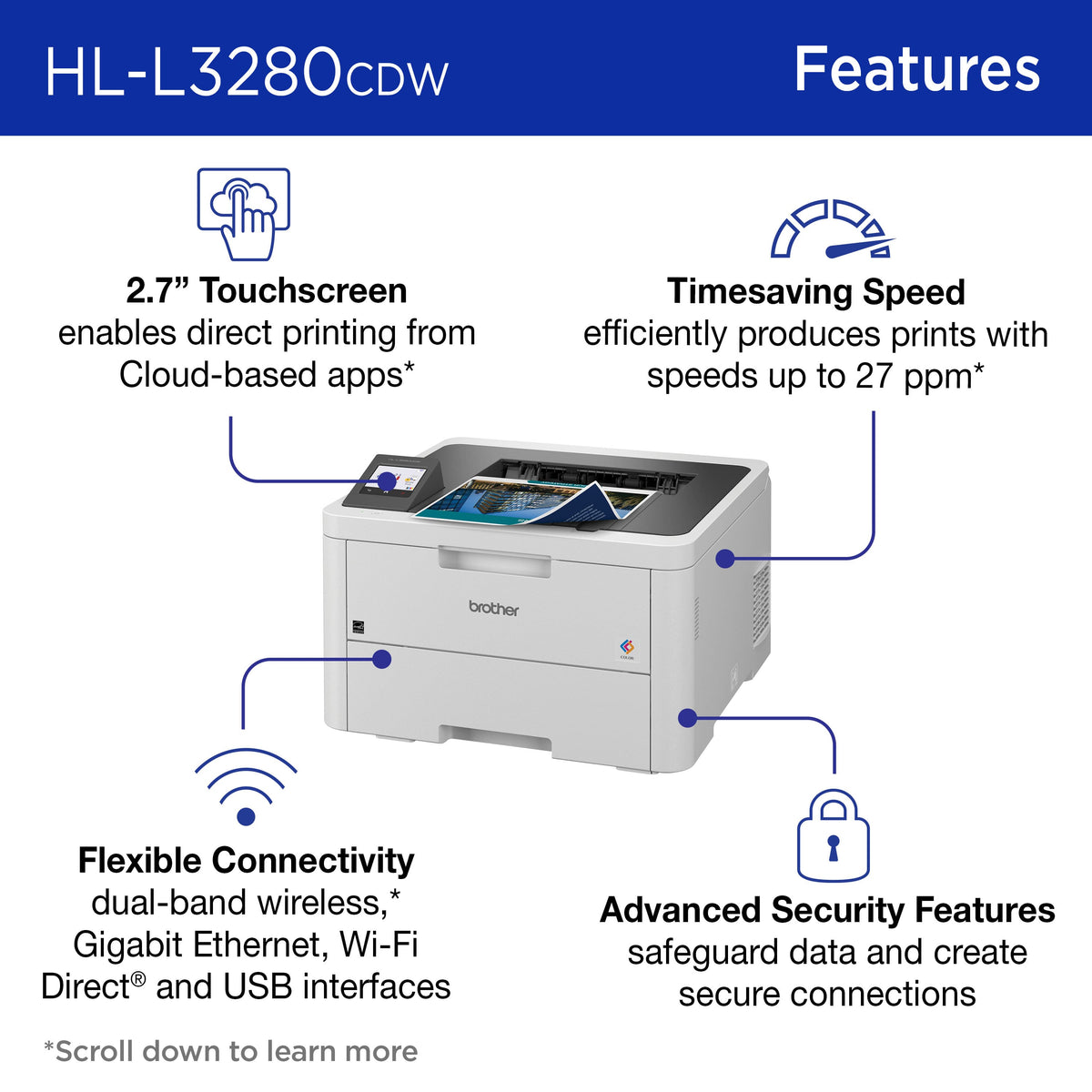 Brother - HL-L3280CDW Wireless Digital Color Printer with Laser Quality Output , Great for Home Offices - White