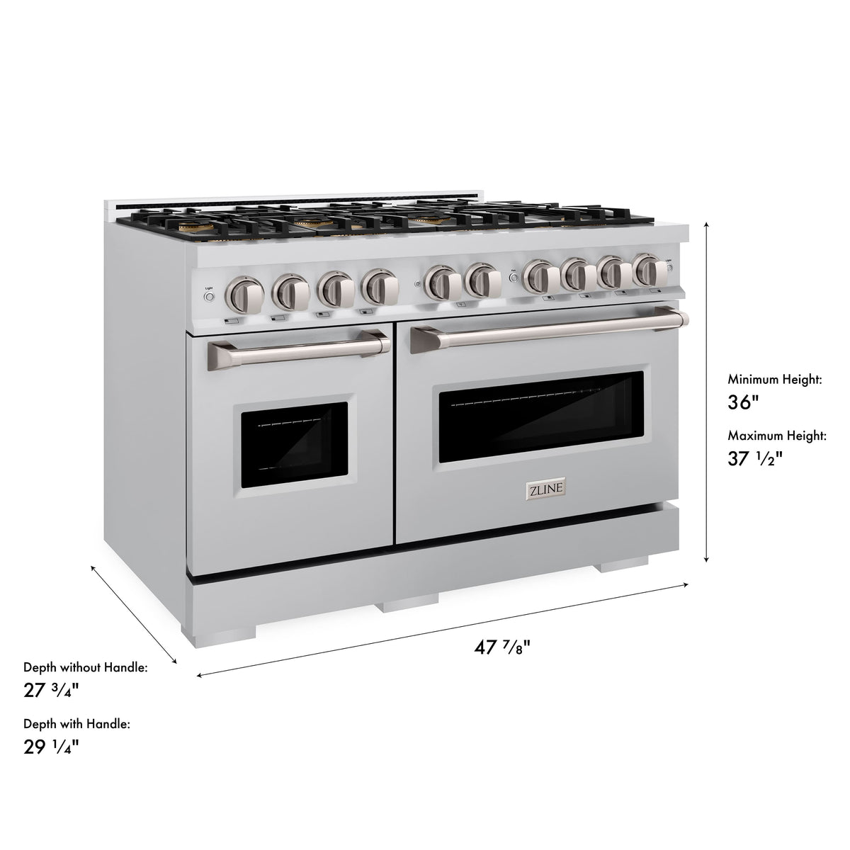 ZLINE - 48 in. 6.7 cu. ft. Classic Freestanding Gas Range with 8 Burner DuoPro Cooktop and Dual Ovens in Stainless Steel - Stainless Steel