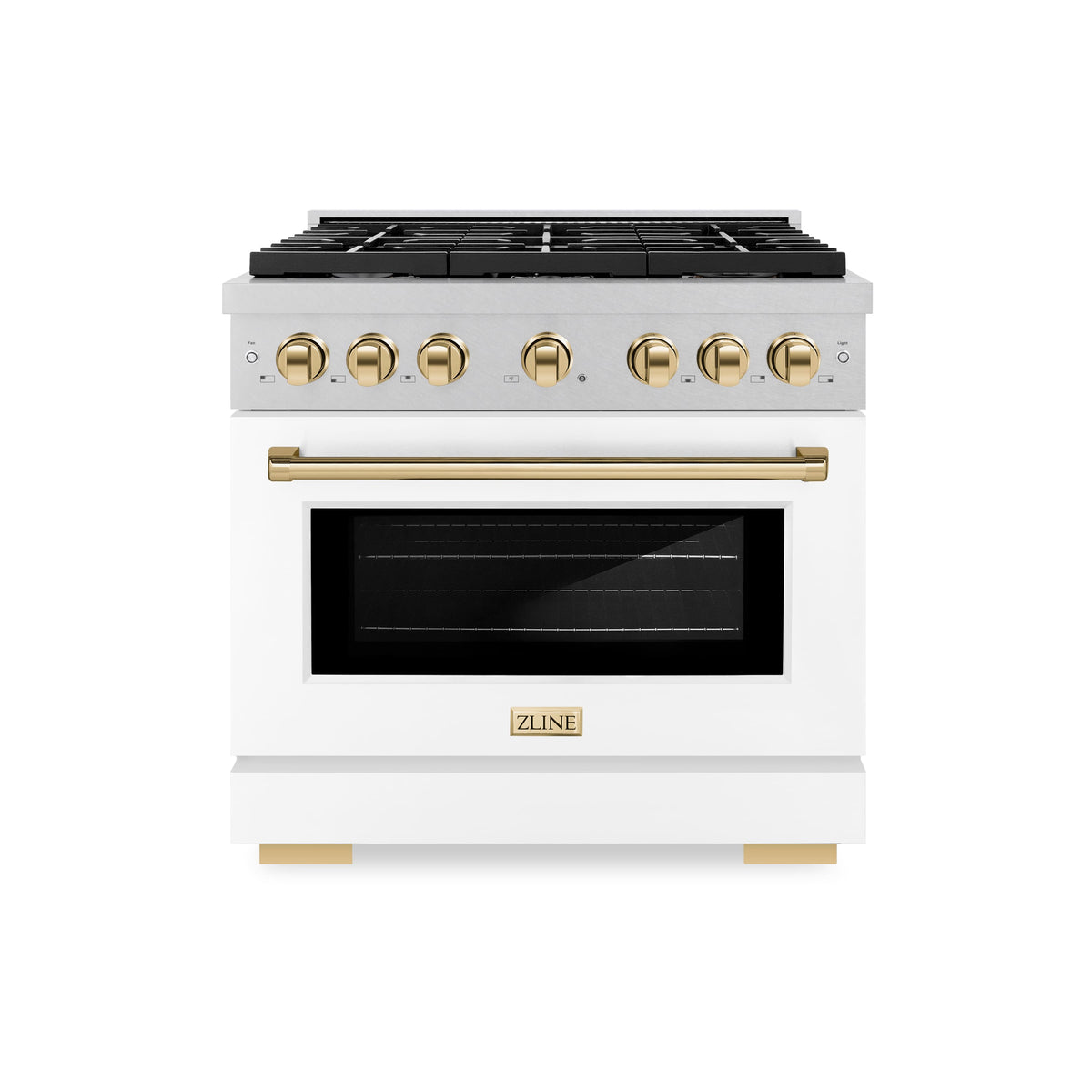 ZLINE - 36 in. Wide 6 Burner Autograph Paramount Satin Steel Gas Range with Gold Accents (SGRSZ-WM-36-G) - White