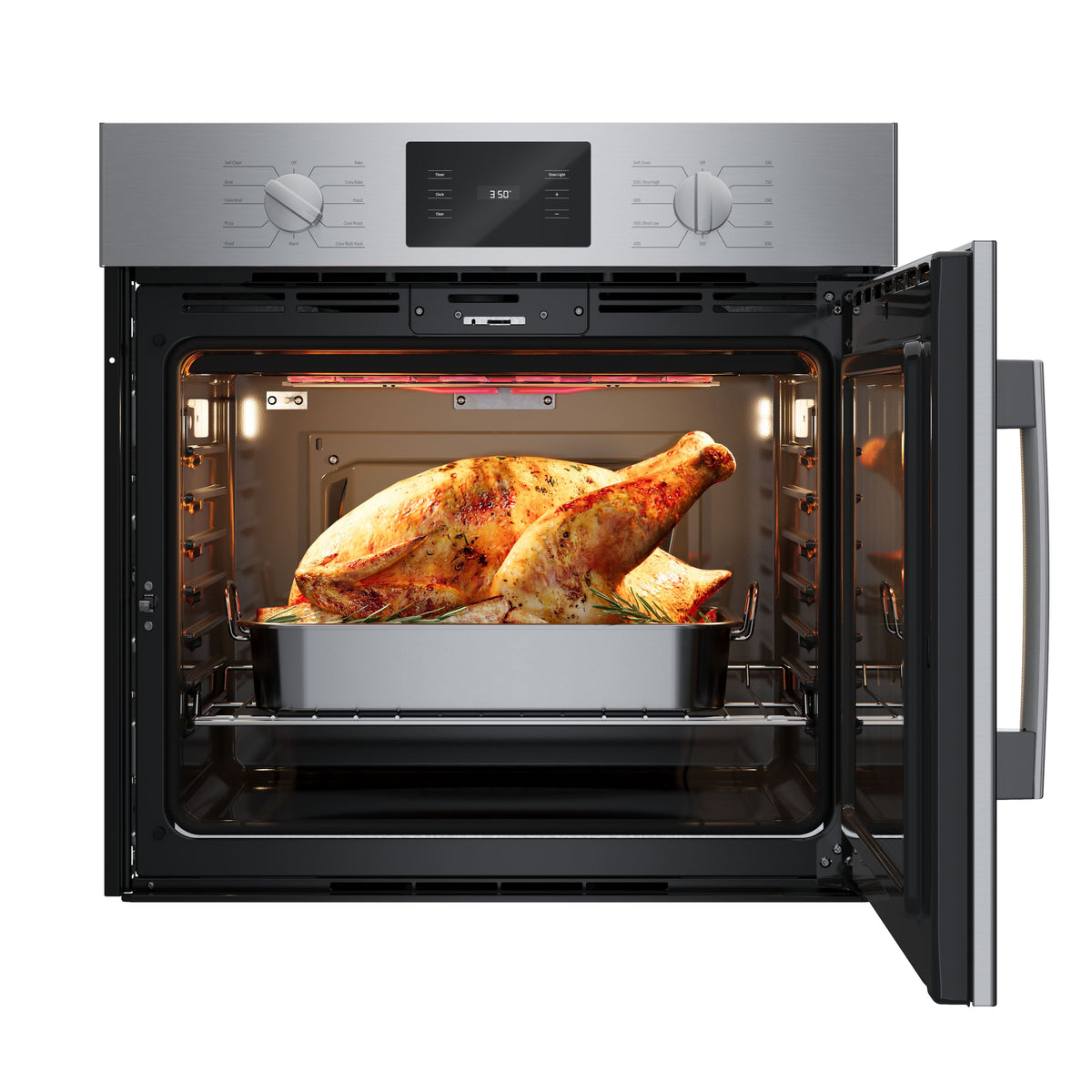 Bosch - 500 Series 30" 4.6 Cu. Ft. Built-In Single Electric Smart Wall Oven True Convection, Right-Swing Door - Stainless Steel
