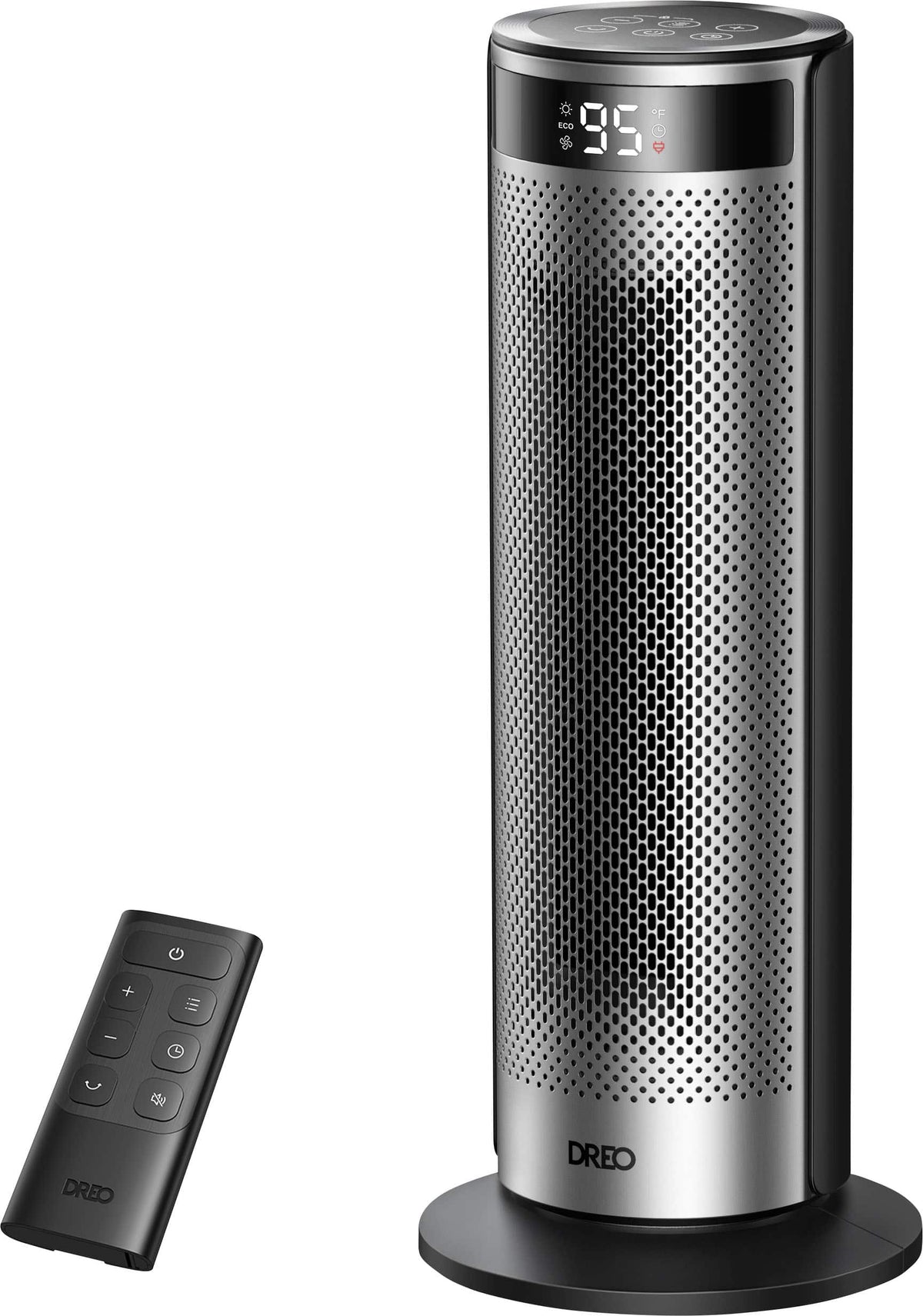 DREO - 20'' Portable Ceramic Space Heater for Home, 70° Oscillation, 12H Timer and Thermostat, 3 Heat Levels, Solaris 628 - Silver