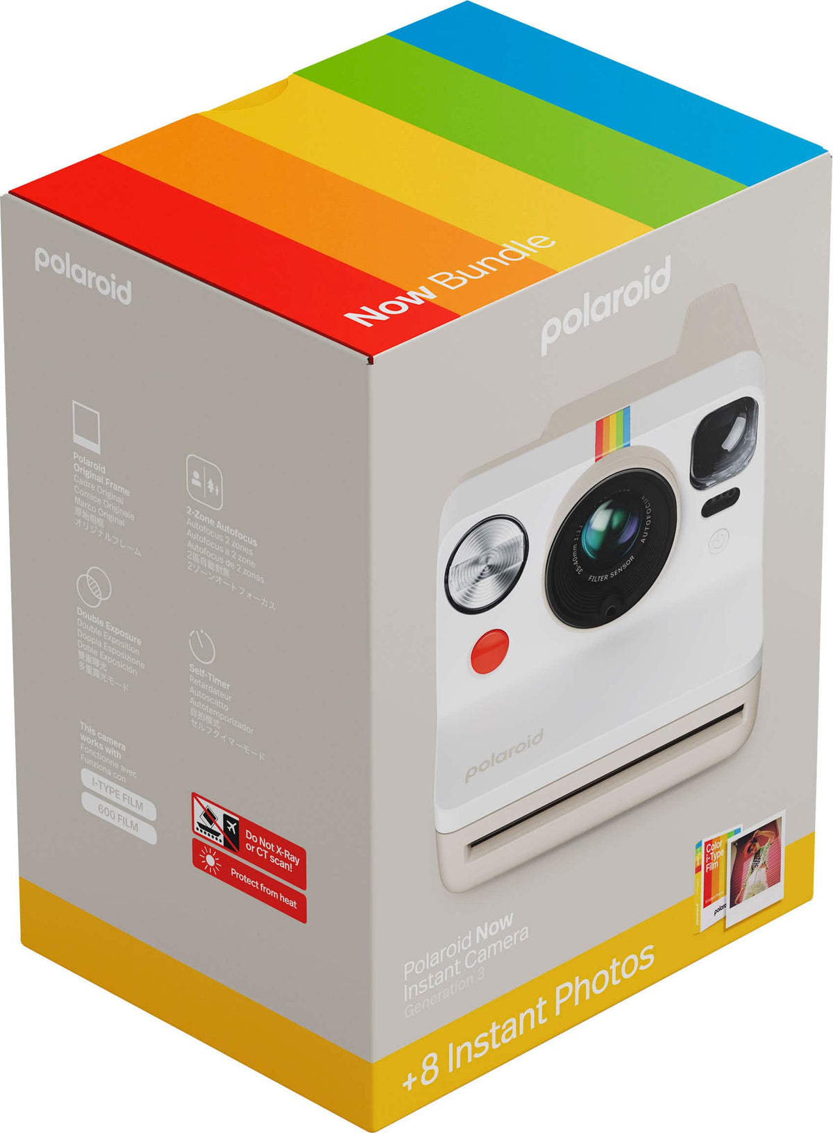 Polaroid - Now Gen 3 Instant Camera + Color Film Bundle (8 Photos) - Pebble White