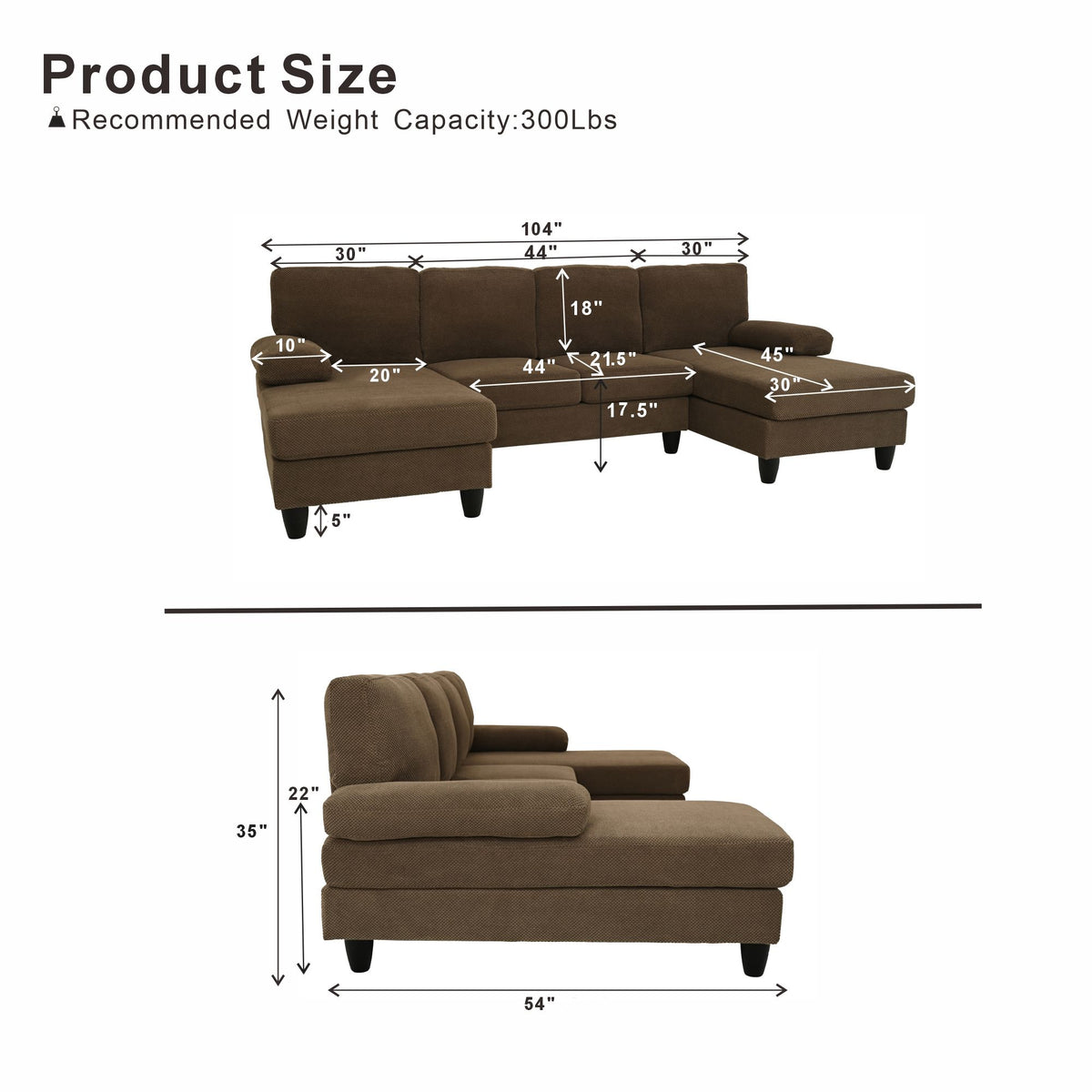 Sofá en forma de U con doble chaiselongue