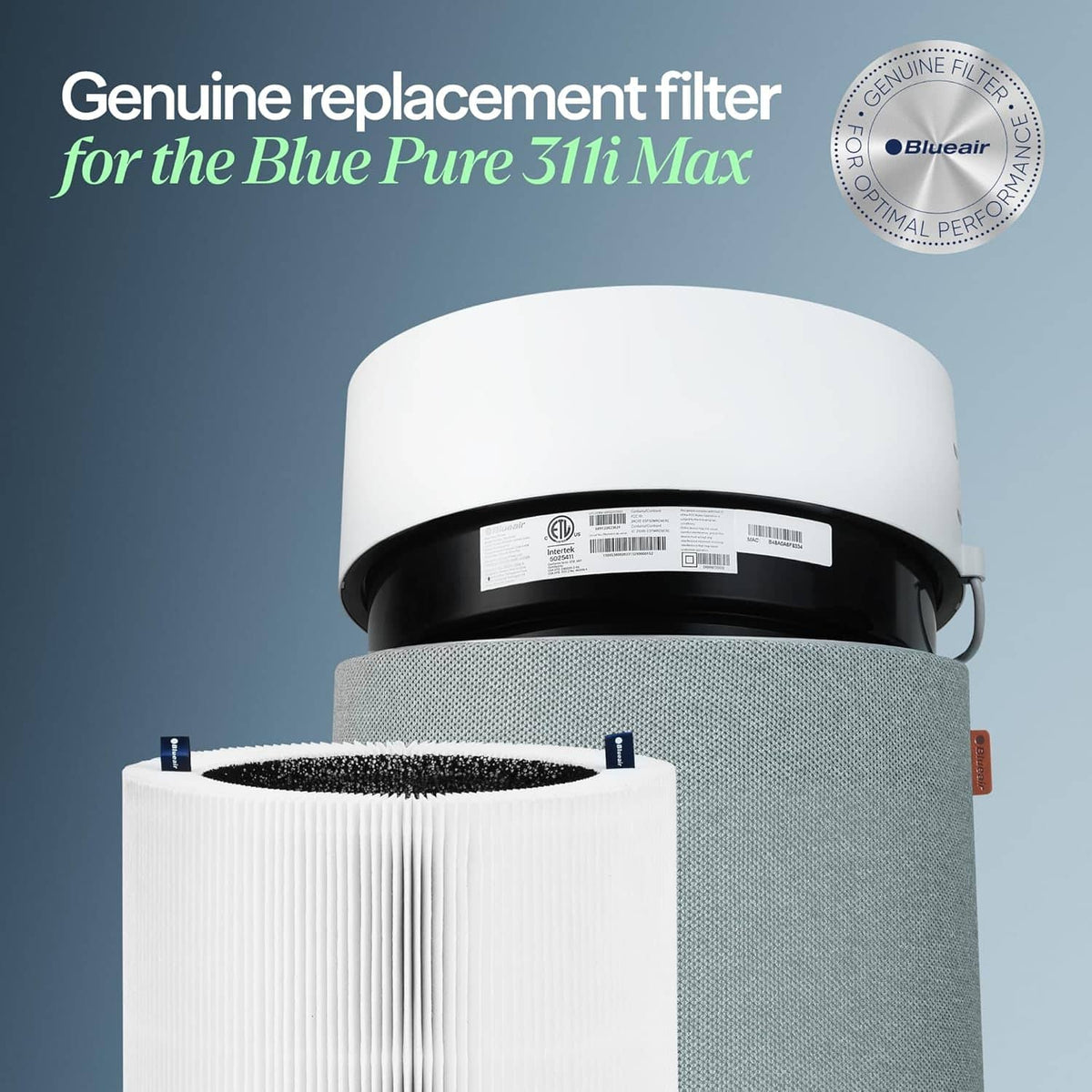 Blueair - Genuine Blue Pure F3MAX Filter for 311i Max Air Purifier, AHAM Certified, HEPASilent, 99.97% Particle Filter - White
