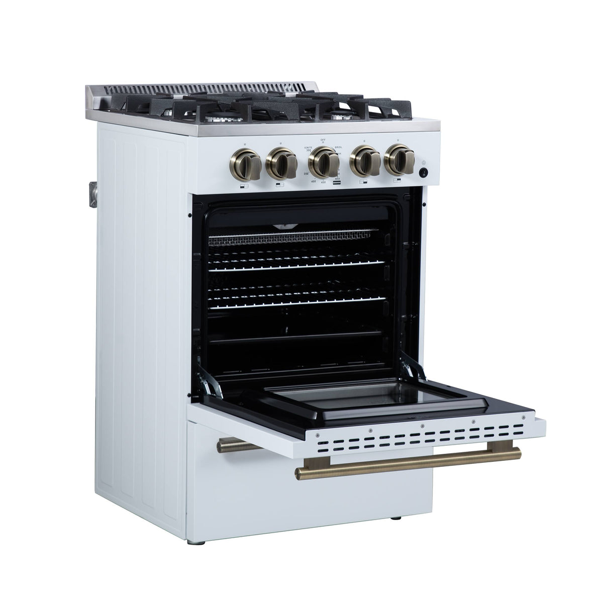 Forno Appliances - 24 in. Wide 4 burner Breno 2.3 Cu. Ft. Freestanding Gas Range with Antique Brass Accents - White