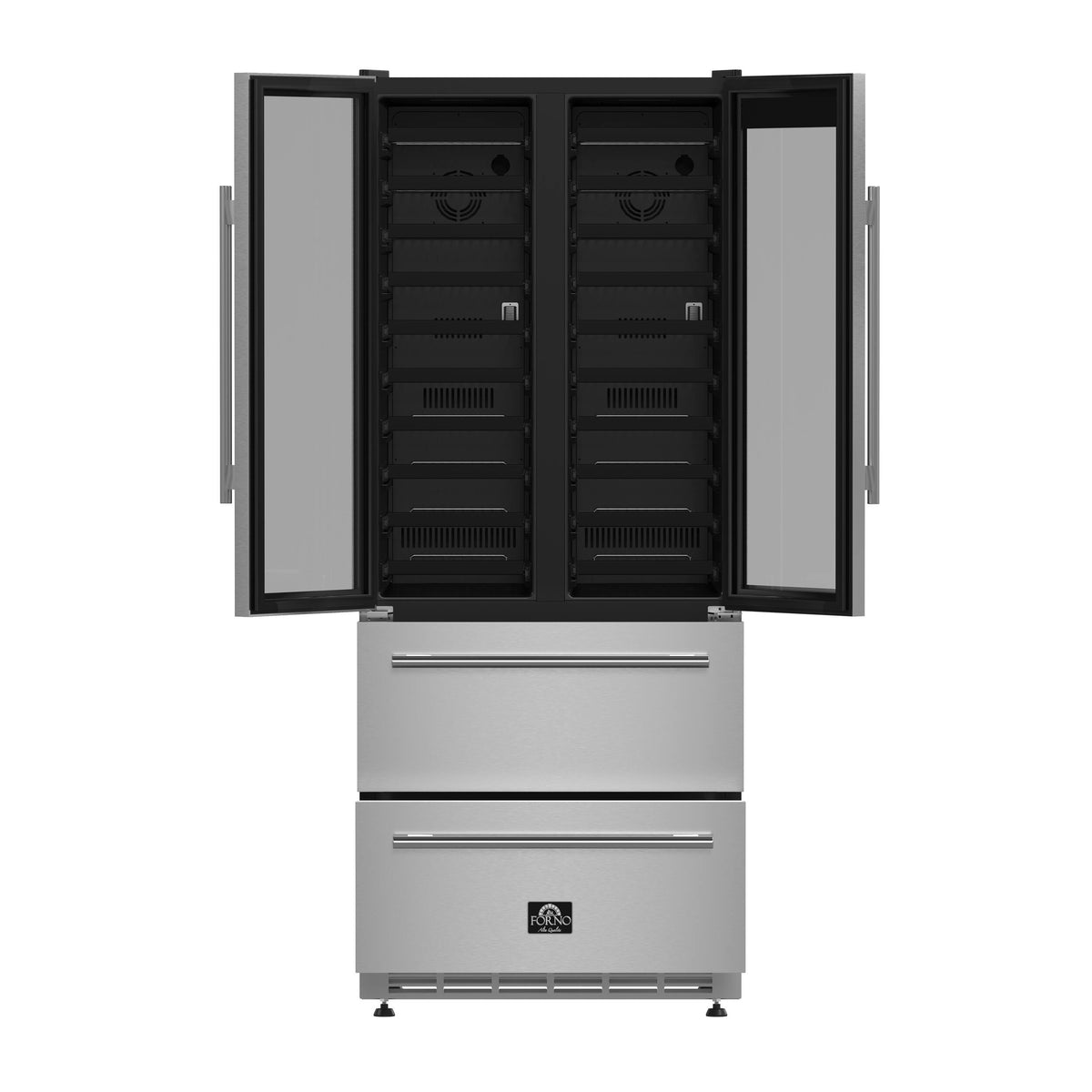 Forno Appliances - Campania 120-Bottle Built-In Dual Zone Wine Cellar & Beverage Cooler - Stainless Steel