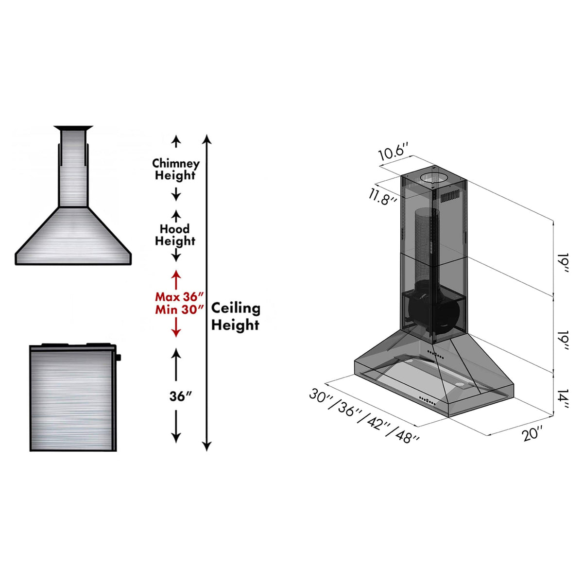 ZLINE - 36 inches - Externally Vented - Island Range Hood - Silver