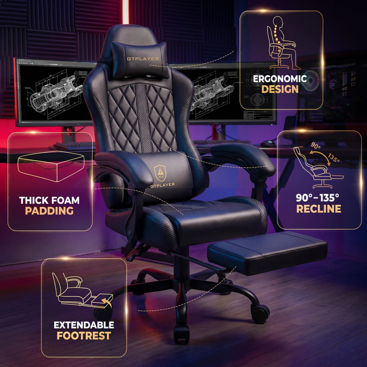 GTPlayer - Ergonomic Gaming Chair - Black