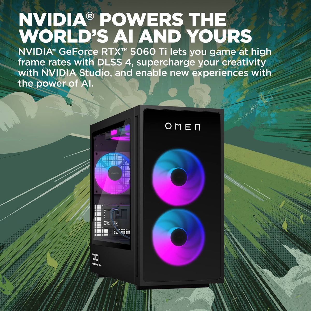 HP OMEN - 35L Gaming Desktop - Intel Core i7-14700F - 32GB DDR5 Memory - NVIDIA GeForce RTX 5060 Ti - 1TB SSD - Shadow Black
