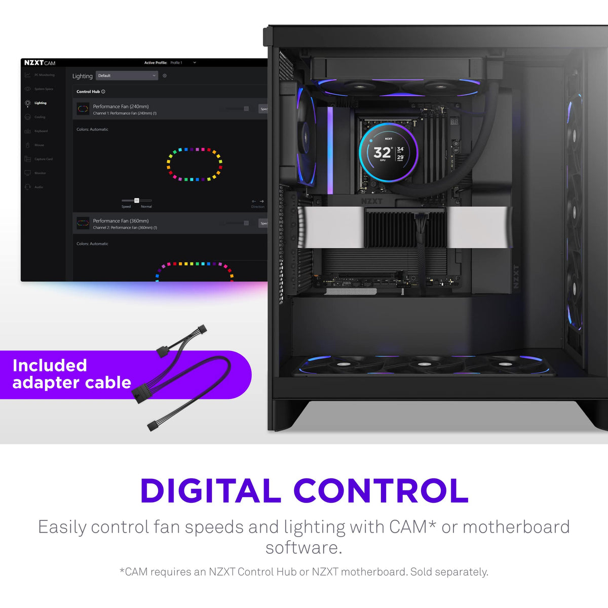 NZXT - F120X Performance Fan - 120mm PWM RGB Computer Case Fan with LCP Frame & Blades - Black