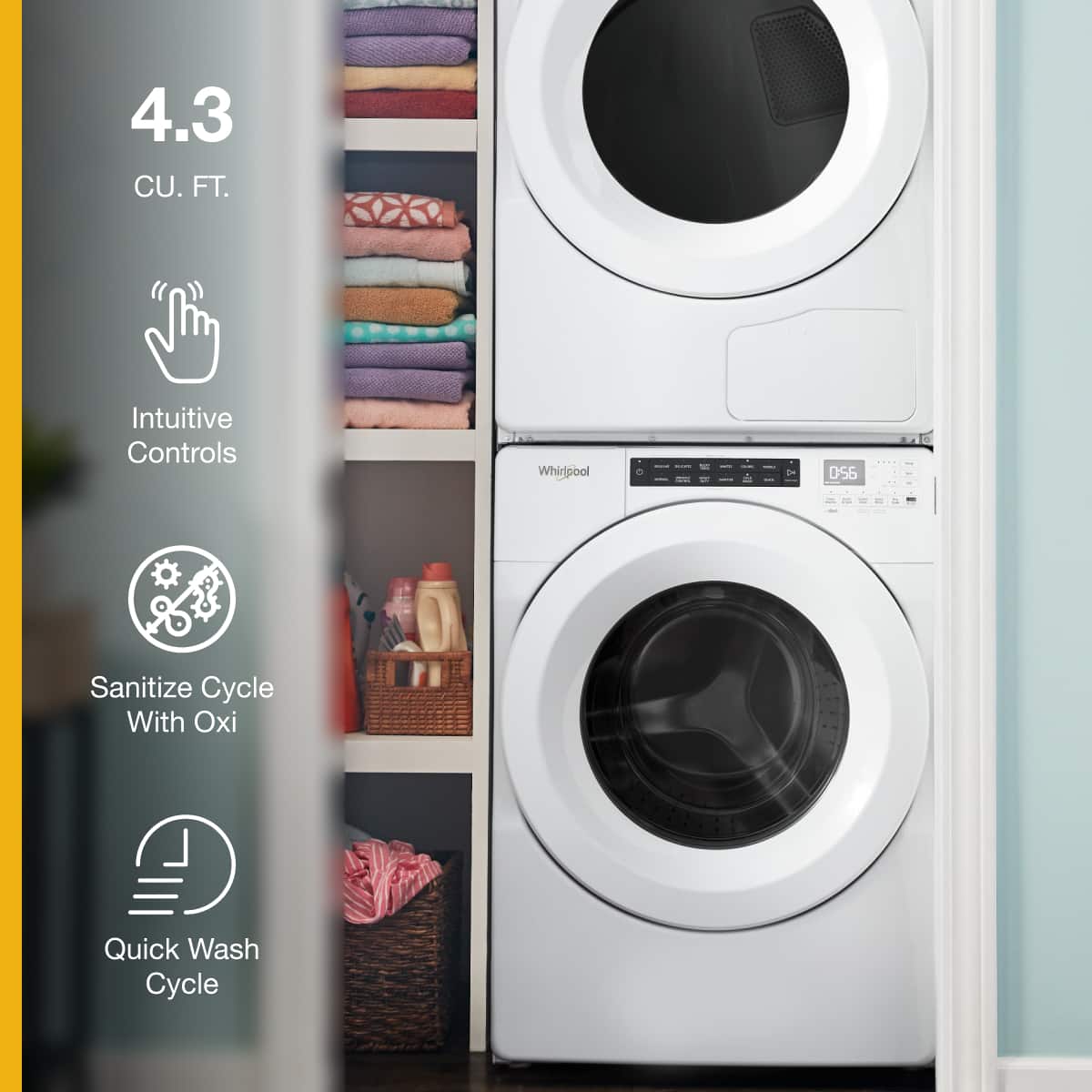 Whirlpool - 4.3 Cu. Ft. High Efficiency Stackable Front Load Washer with 35 Cycle Options - White