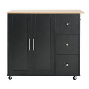 Mobile Kitchen Cart With Storage With 2 Doors, 3 Drawers & Adjustable Shelf - Black / Natural