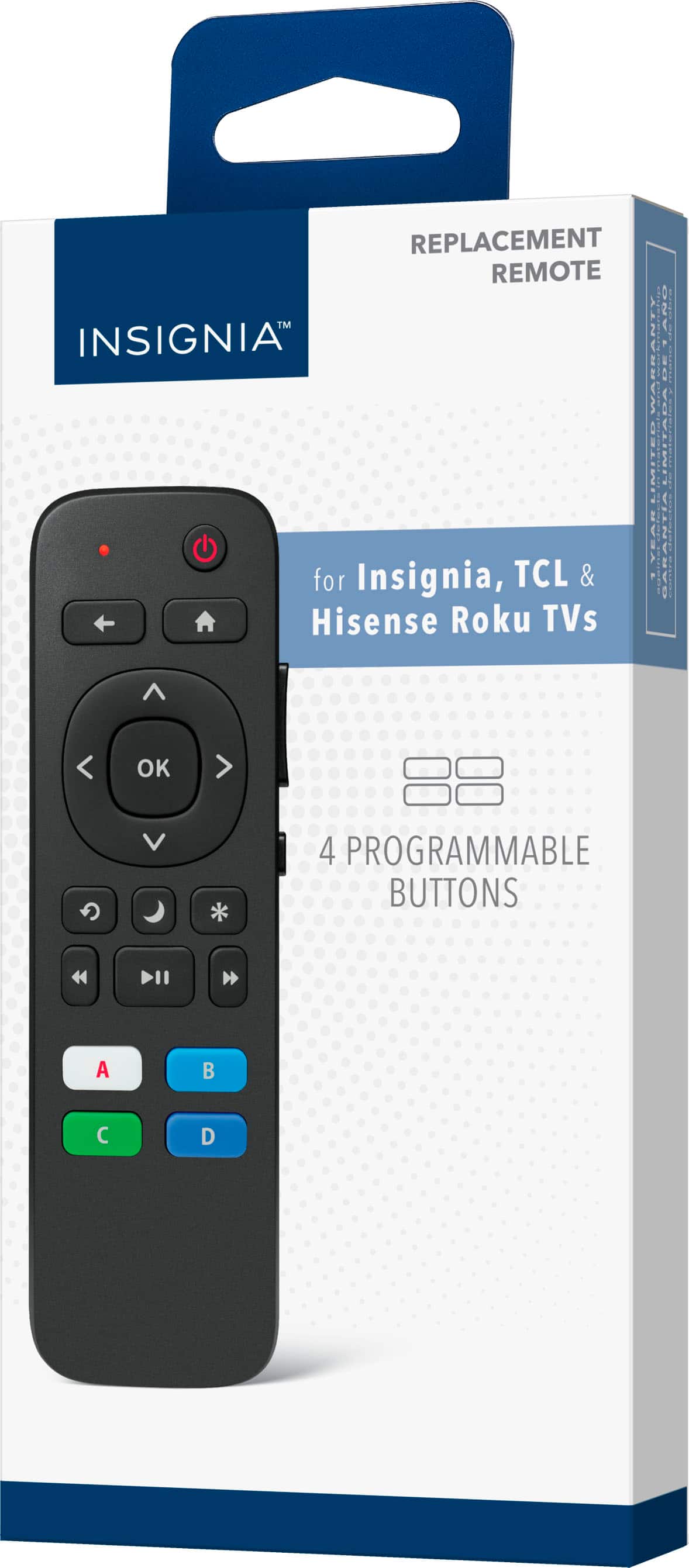 Insignia™ - Replacement Remote for Insignia, TCL & Hisense Roku TVs - Black