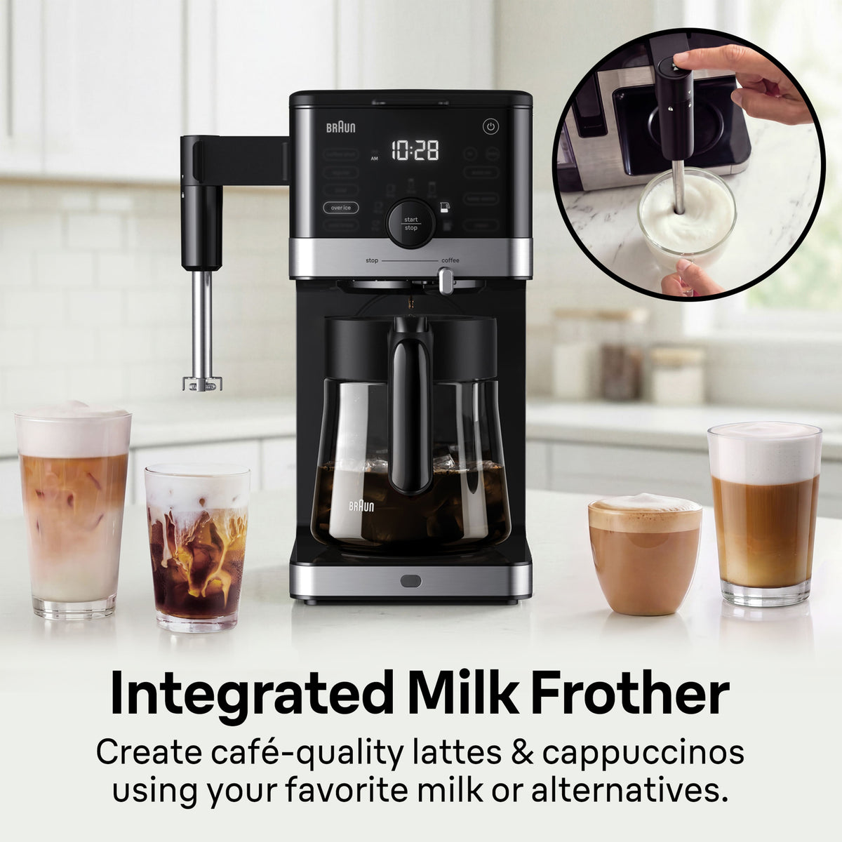 Braun - OptiBrew Pro 10 Cup Drip Coffee Maker with Milk Frother & Cold Brew - Stainless Steel