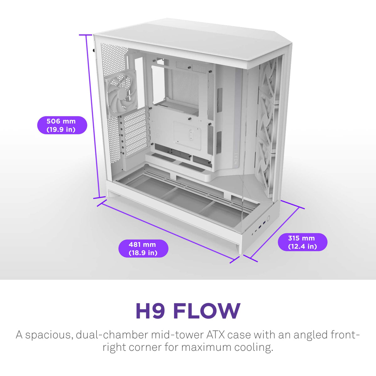 NZXT - H9 Flow 2025 ATX Mid-Tower Dual-Chamber PC Case - White
