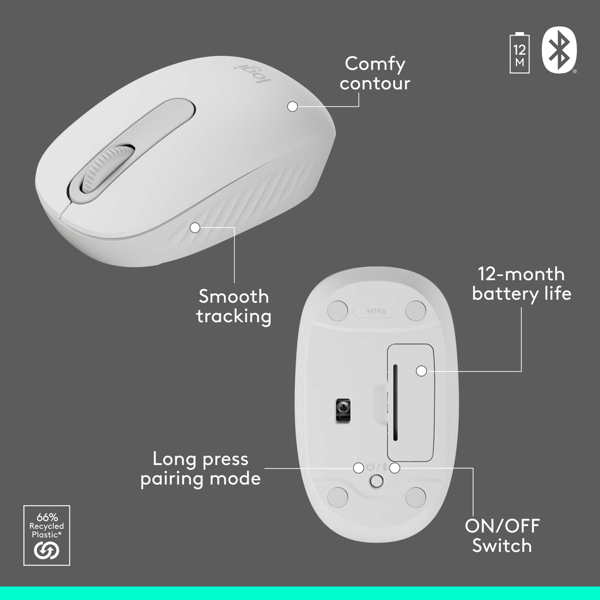 Logitech - MK250 Full-size Bluetooth Wireless Keyboard and Mouse Combo for Windows/MacOS with Fast & Easy Connectivity - Off-White