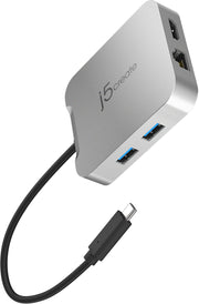 j5create - 4K60 Elite USB-C® PD Multi-Port Adapter for ChromeOS, Windows, macOS - Silver