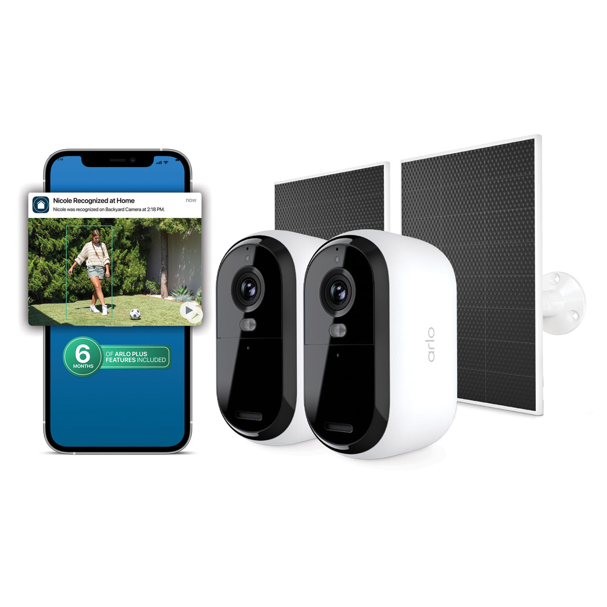Arlo - Essential Outdoor Smart Security Camera 2K (3rd Gen) - Wireless, Battery-powered, 2-Cam + 2 Solar + 6 Months Secure Plus - White
