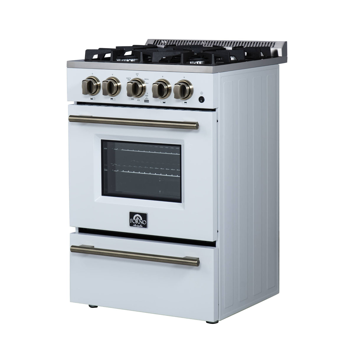 Forno Appliances - 24 in. Wide 4 burner Breno 2.3 Cu. Ft. Freestanding Gas Range with Antique Brass Accents - White