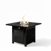 Mesa Fogatero Exterior 2 En 1 De Propano Con Quemadores Dobles, Piedras Volcánicas Y Cubierta Impermeable - Negra