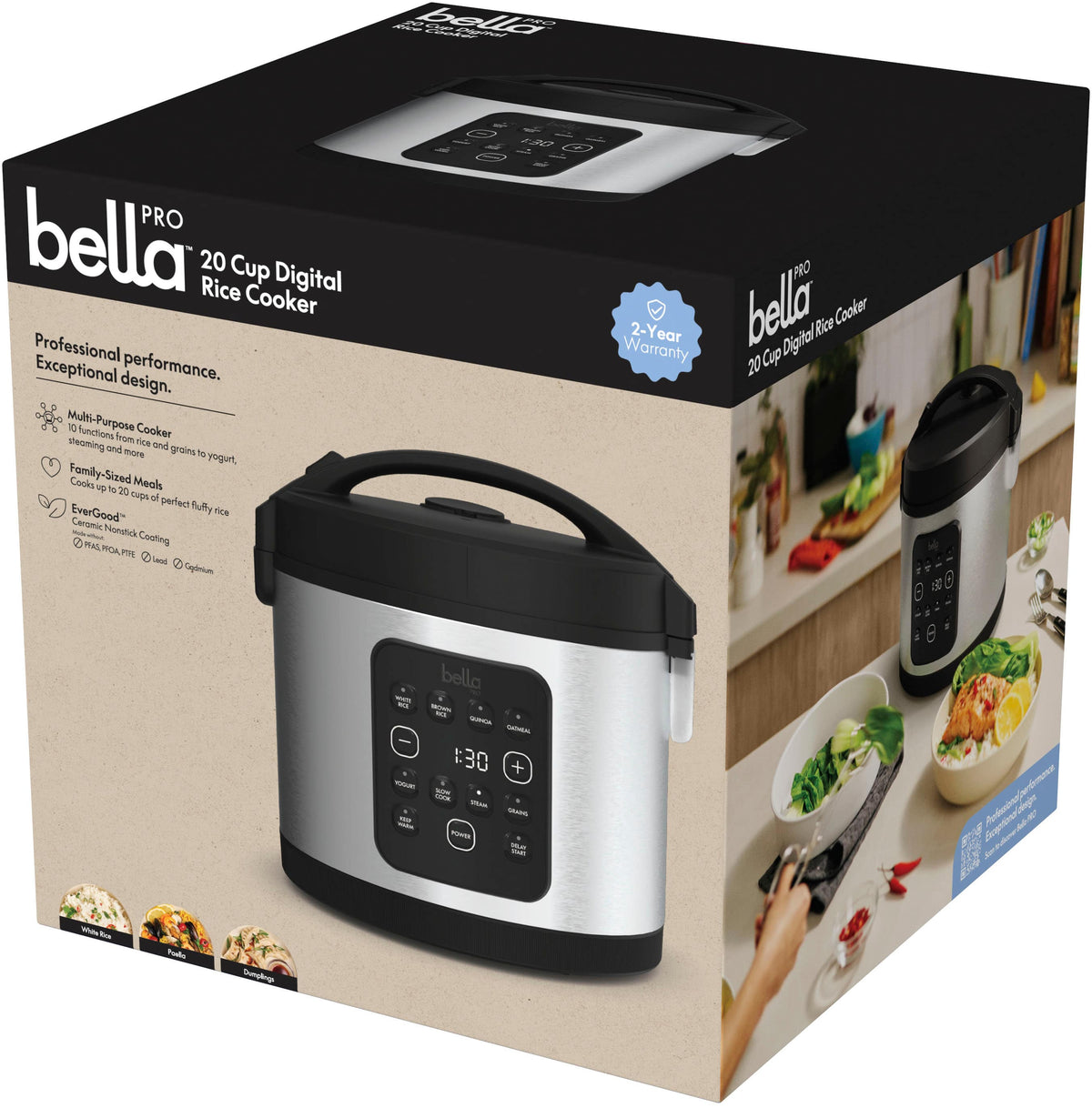 bella PRO - 20-Cup Digital Rice Cooker - Stainless Steel