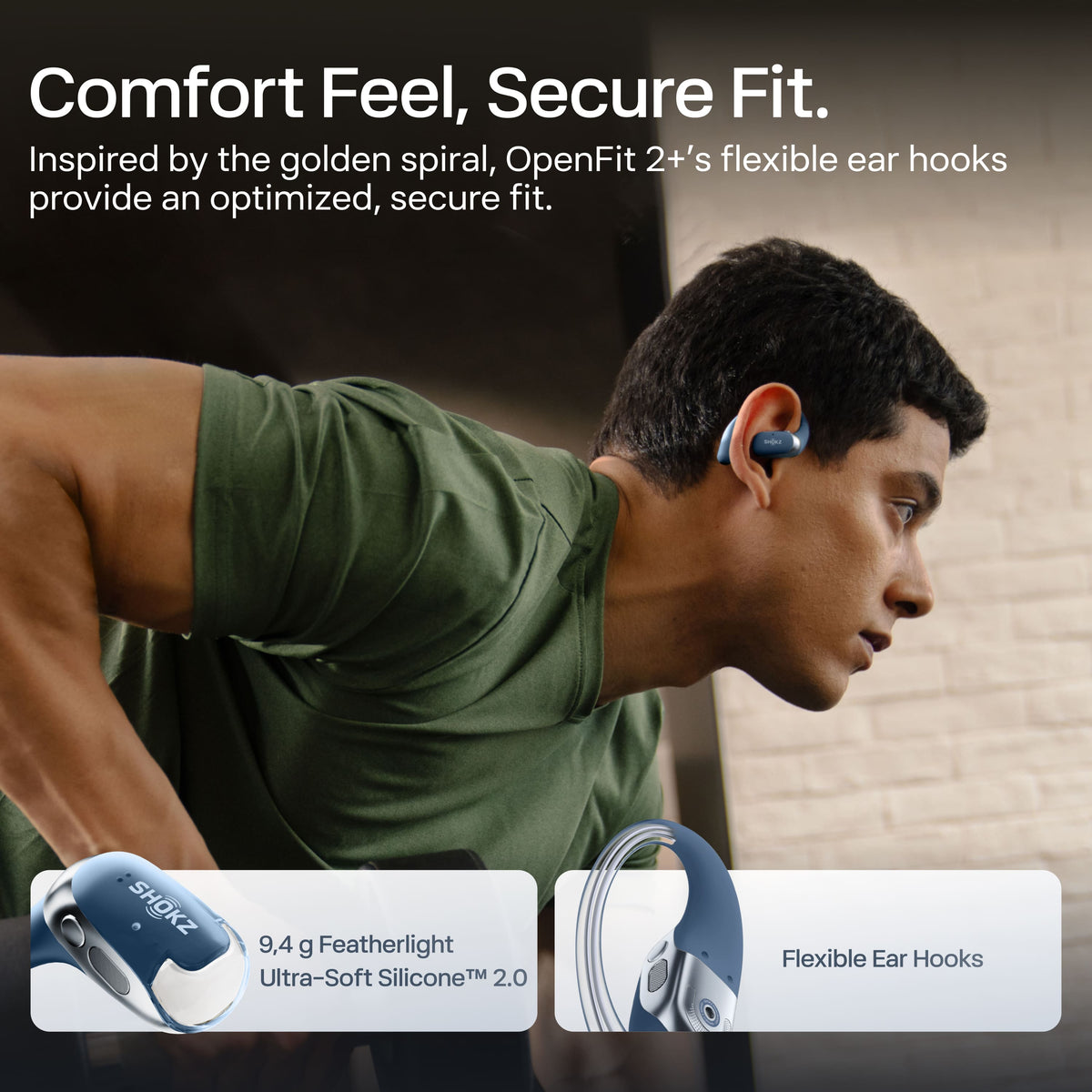 Shokz - OpenFit 2+ Open-Ear True Wireless Bluetooth Earbuds - Stone Blue