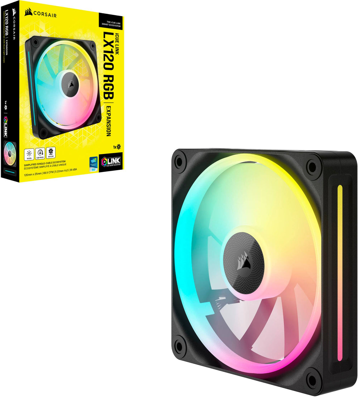 CORSAIR - iCUE LINK LX120 RGB 120mm PWM Single Case Fan Expansion - Black