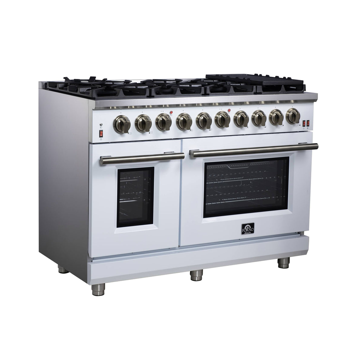 Forno Appliances - 48 in. Wide 8 Burner Massimo 6.58 Cu. Ft. Freestanding True Convection Gas Range with Air Fryer Kit, Wok Support - White