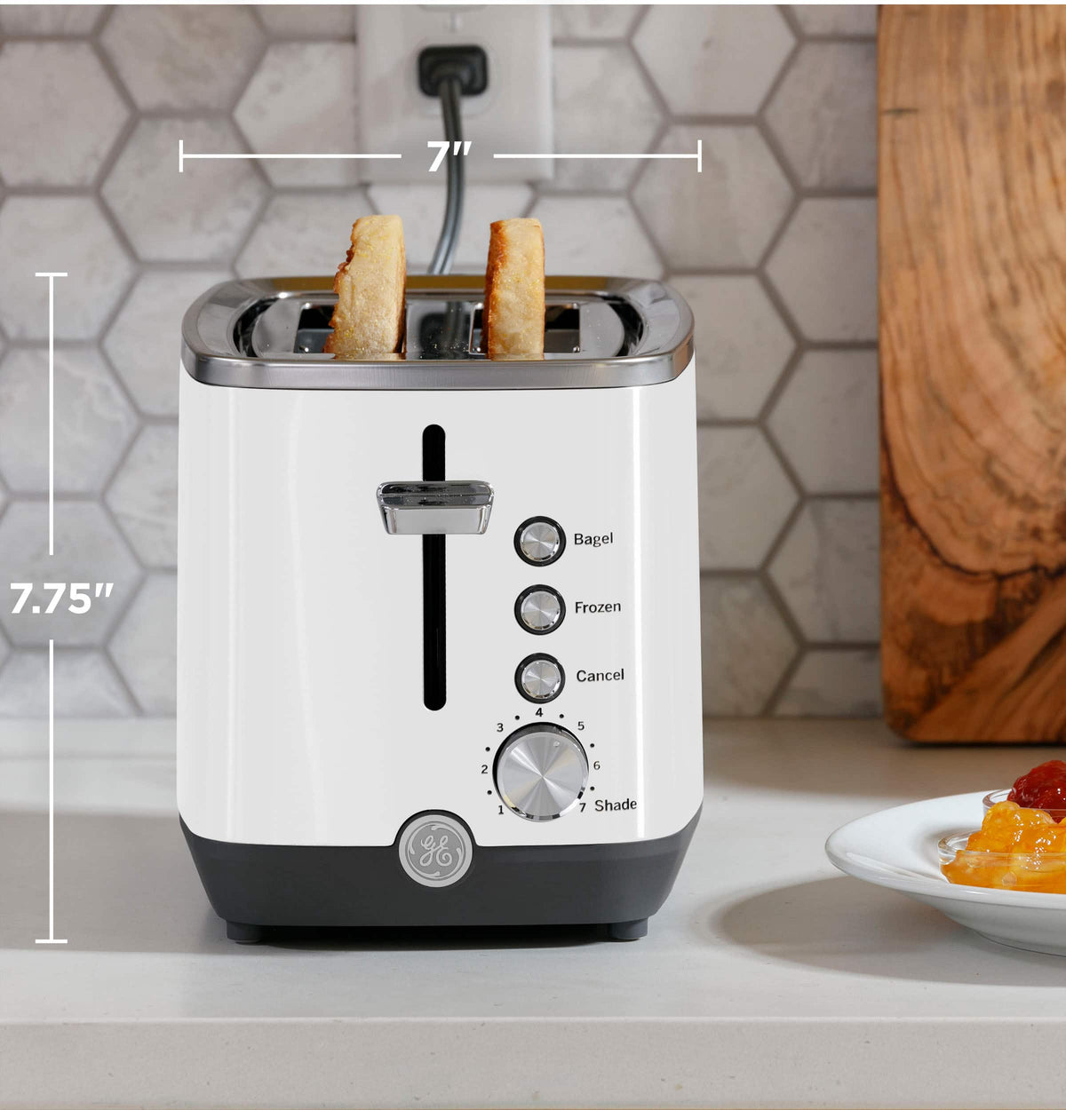 GE - 2-Slice Toaster with 7 Shade Settings and Extra Wide Slots - Snow White