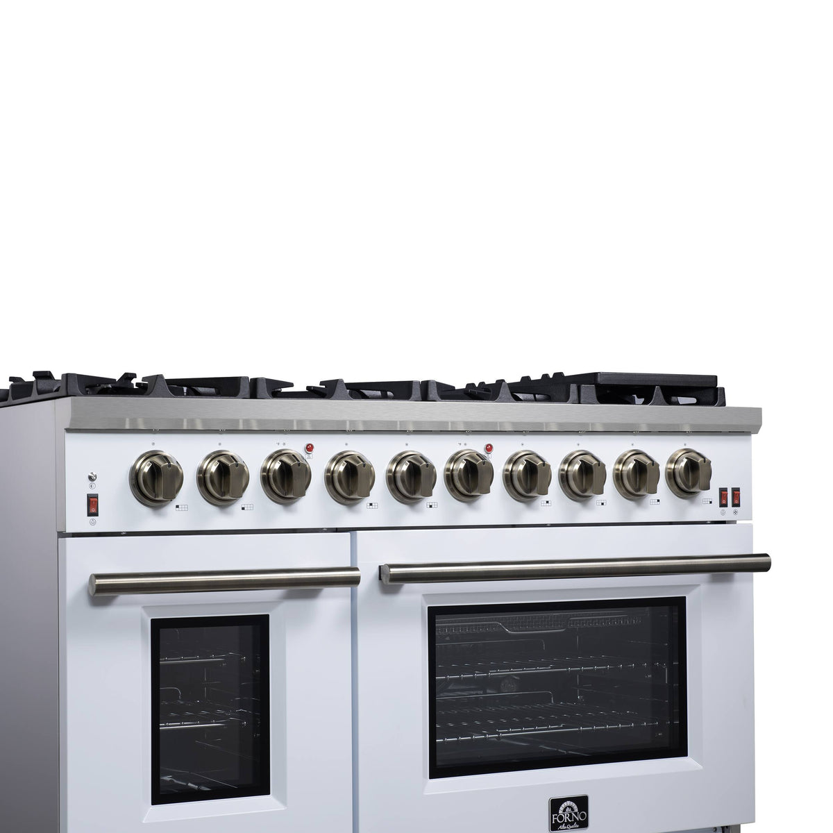 Forno Appliances - 48 in. Wide 8 Burner Massimo 6.58 Cu. Ft. Freestanding True Convection Gas Range with Air Fryer Kit, Wok Support - White