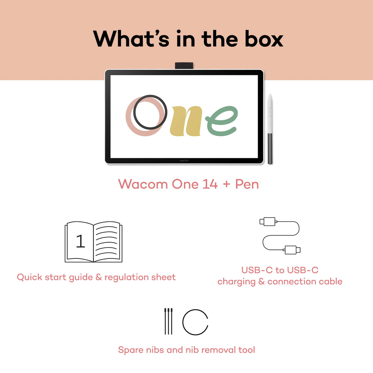 Wacom - One 14 (2025) Pen Display Drawing Tablet - White