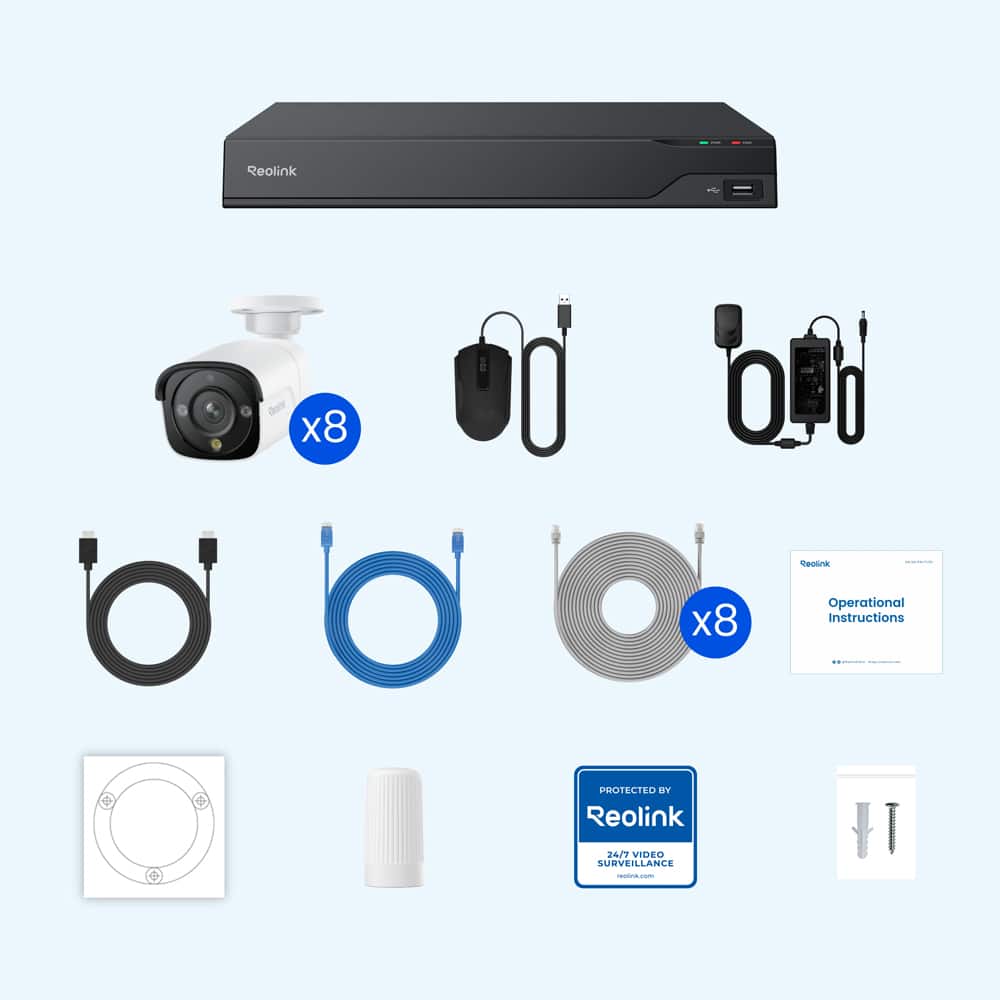 Reolink - 16-Channel, 8 - Bullet Camera Indoor/Outdoor 4K+ 12MP PoE 4TB NVR Security Surveillance System - White