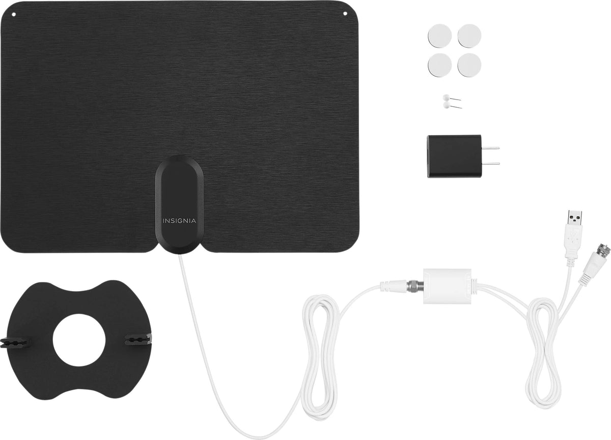 Insignia™ - Amplified Ultra-Thin Indoor HDTV Antenna with 60-Mile Range - Black/White