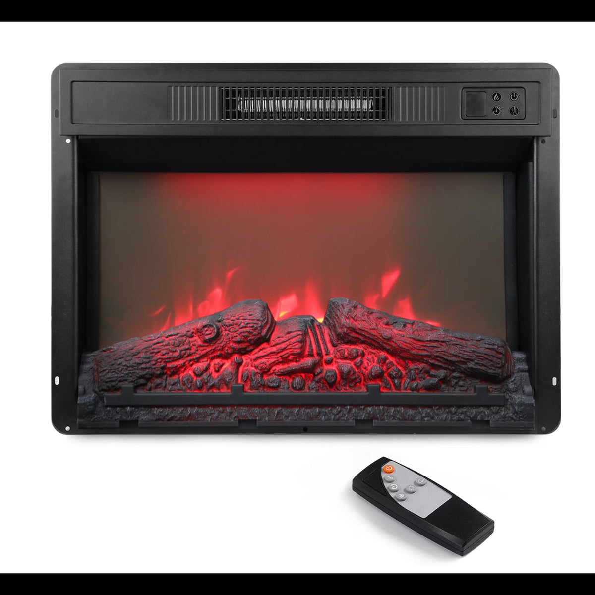 Calentador Eléctrico para Chimenea con Llamas Multicolor, Control Remoto - Negro