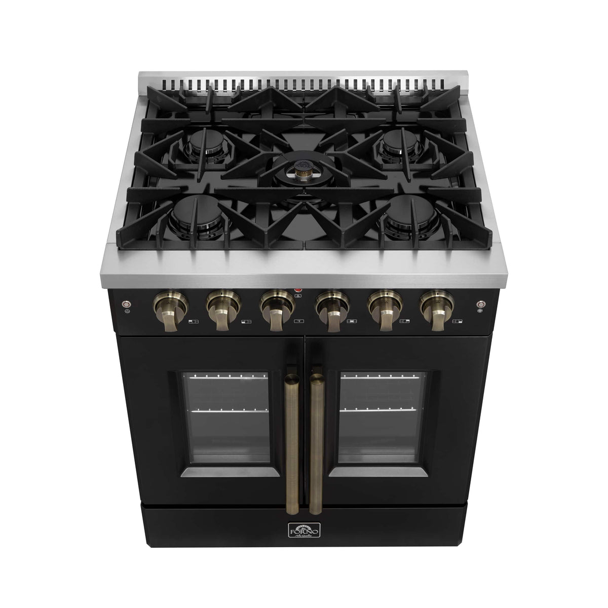 Forno Appliances - 30 in. Wide 5 Burner Galiano 4.32 Cu. Ft. Freestanding Gas Convection Range with French Door Design - Black