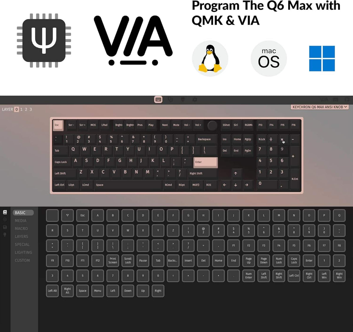 Keychron - Q6 Max 100% Custom Wireless RGB Mechanical Keyboard with Programmable QMK/VIA Hot-Swappable Banana Switch - Black