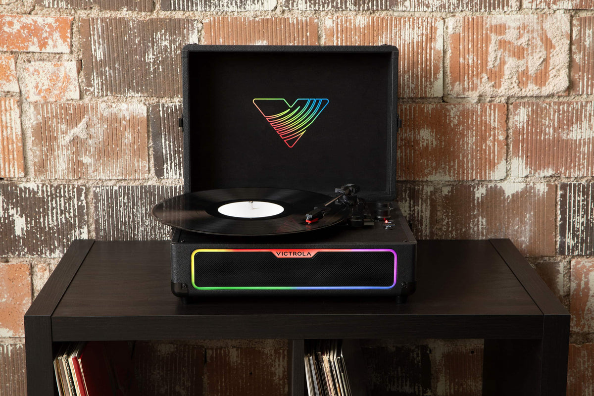 Victrola - Journey Glow Illuminated Suitcase Record Player - Black