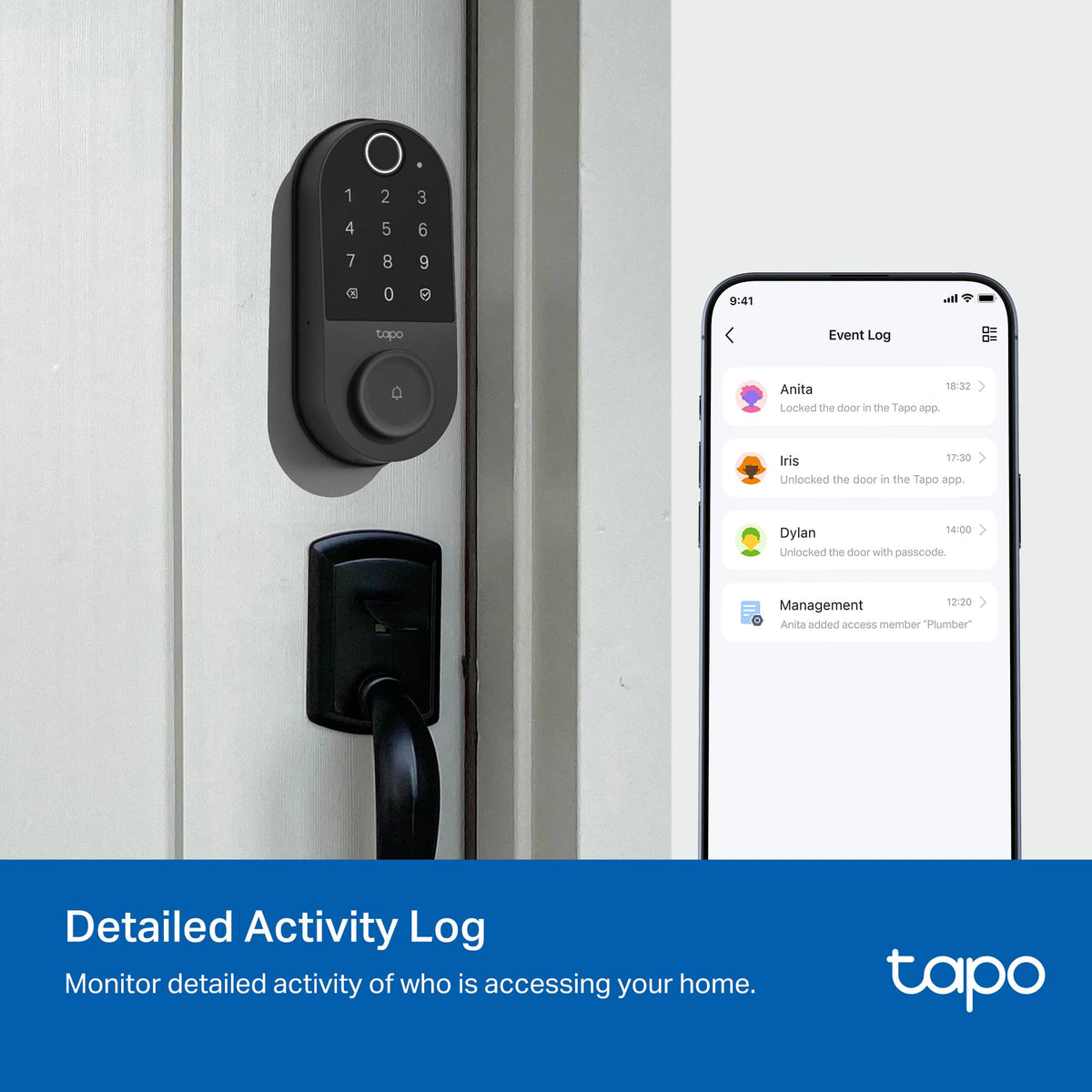 TP-Link - Tapo DL110 Smart Wi-Fi Deadbolt Lock - Lock/Unlock using Keypad, App, or Fingerprint Recognition - Replaces Most Locks - Black